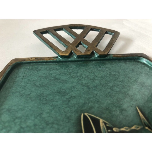 Vintage Mid-Century Metal Tray Oppenheim Hand Made Israel Fruit Bowl Grapes Wine - Picture 6 of 12